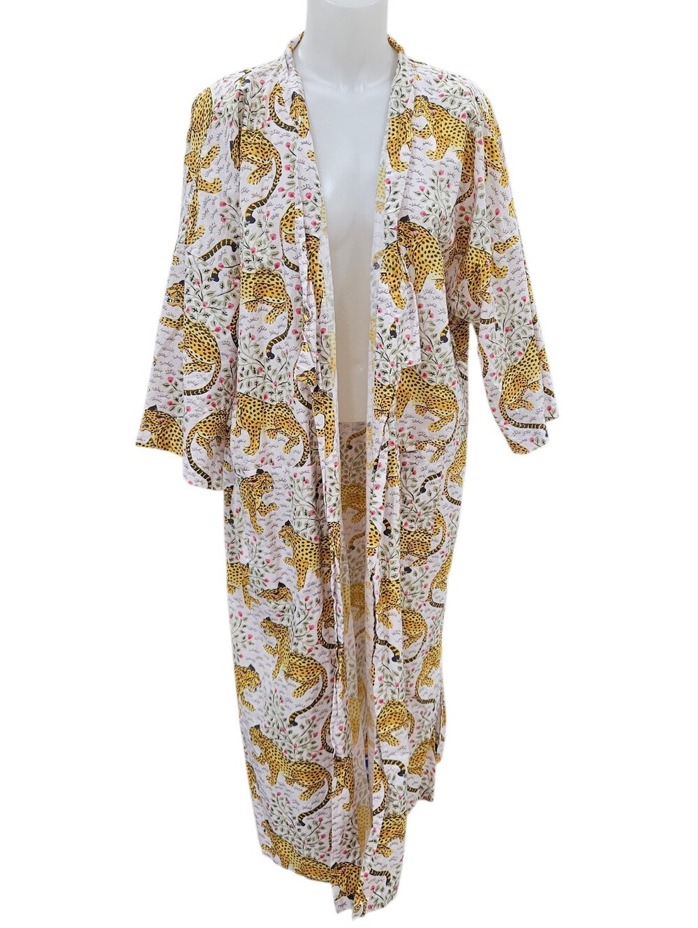Printfresh Bagheera Robe S/M Blush Pale Pink Leopard NO BELT Organic Cotton